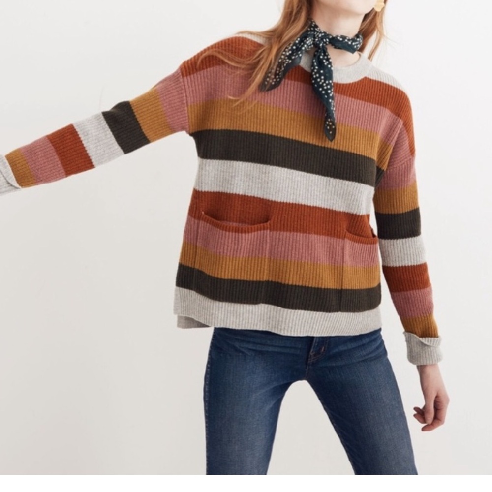 Madewell Womens small Patch Pocket Pullover Crewneck Sweater in Walton Stripe.